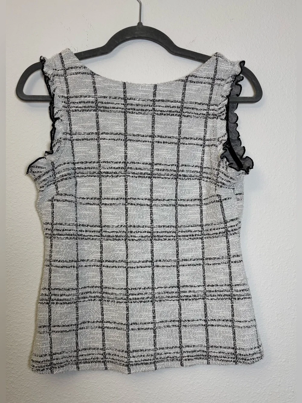Banana Republic Black & White Windowpane Ruffle-Trim Midi Dress - Picture 1 of 5
